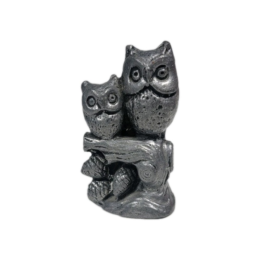 Vintage Pewter Adult and Baby Owl Figurine 2.25 Inch tall and weighs 7.4 ounces